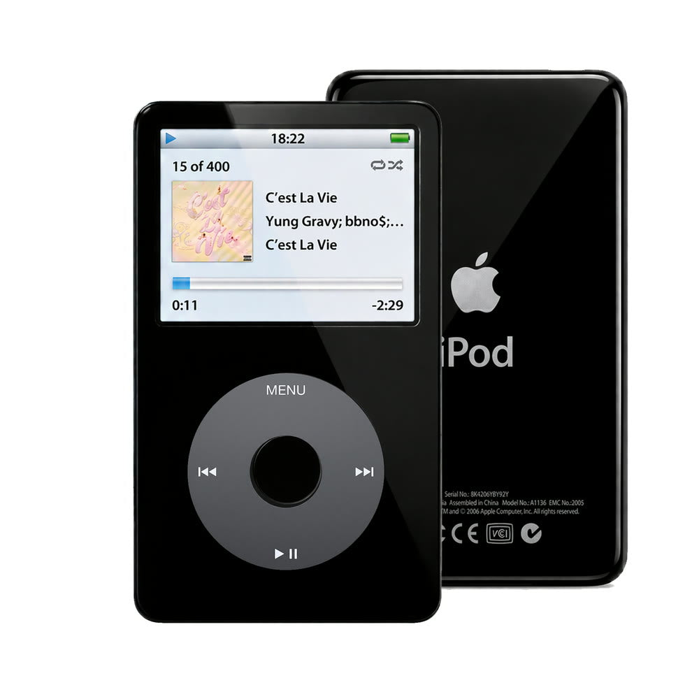 Black refurbished iPod Video 5.5 Gen with Black click wheel and Black back plate