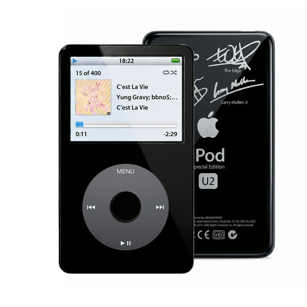 Black refurbished iPod Video 5.5 Gen with Black click wheel and Black U2 back plate