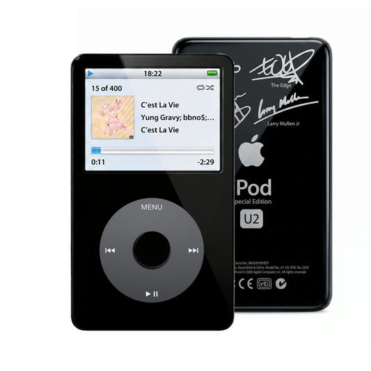 Black refurbished iPod Video 5.5 Gen with Black click wheel and Black U2 back plate