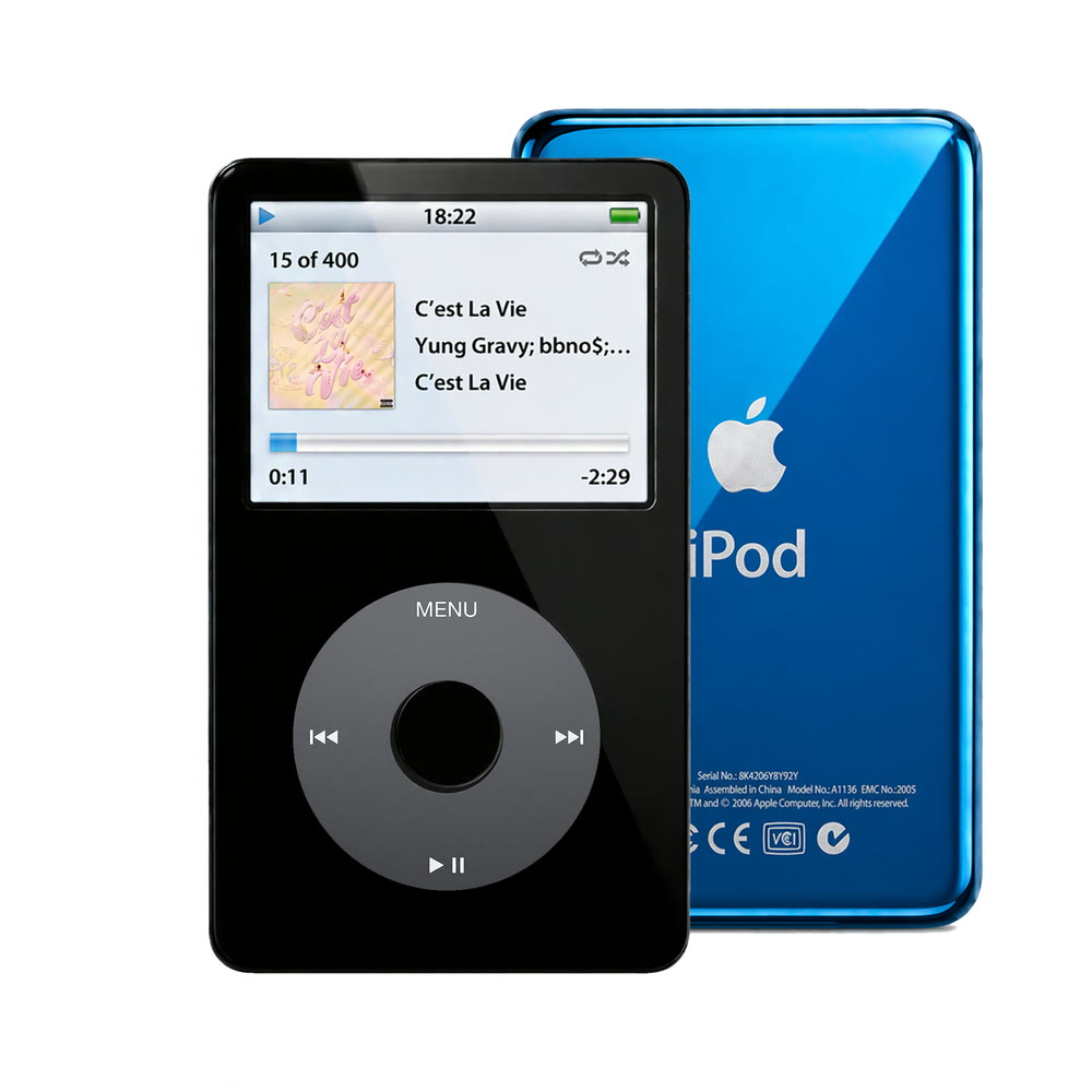 Black refurbished iPod Video 5.5 Gen with Black click wheel and Blue back plate