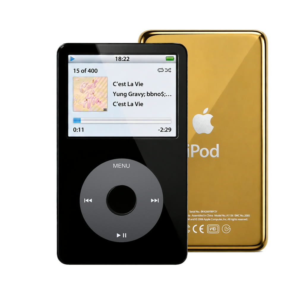 Black refurbished iPod Video 5.5 Gen with Black click wheel and Gold back plate