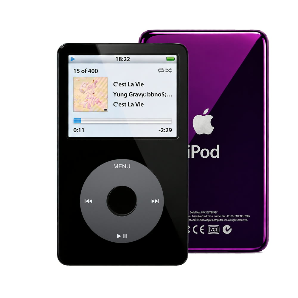 Black refurbished iPod Video 5.5 Gen with Black click wheel and Purple back plate