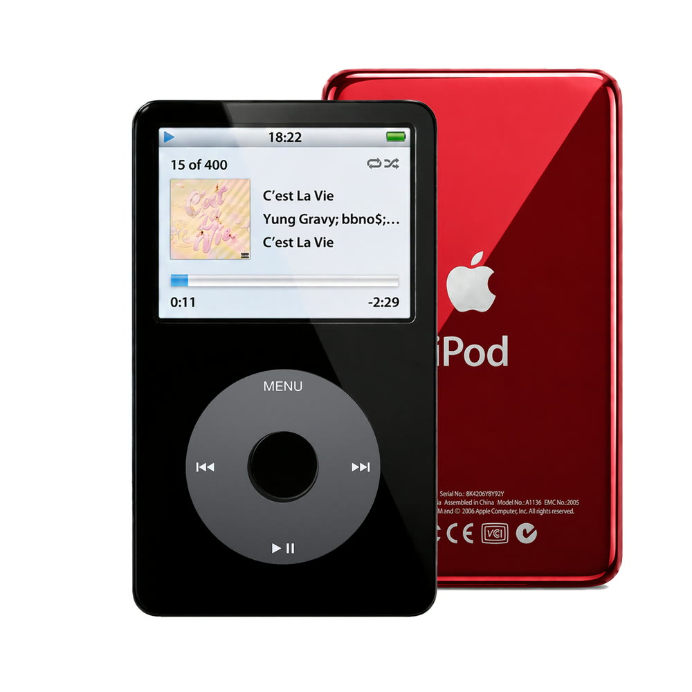 Black refurbished iPod Video 5.5 Gen with Black click wheel and Red back plate