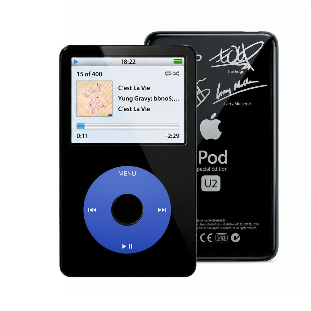 Black refurbished iPod Video 5.5 Gen with Blue click wheel and Black U2 back plate