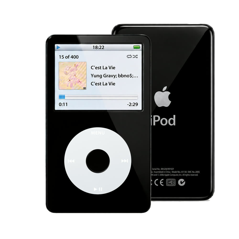 Black refurbished iPod Video 5.5 Gen with Gray click wheel and Black back plate