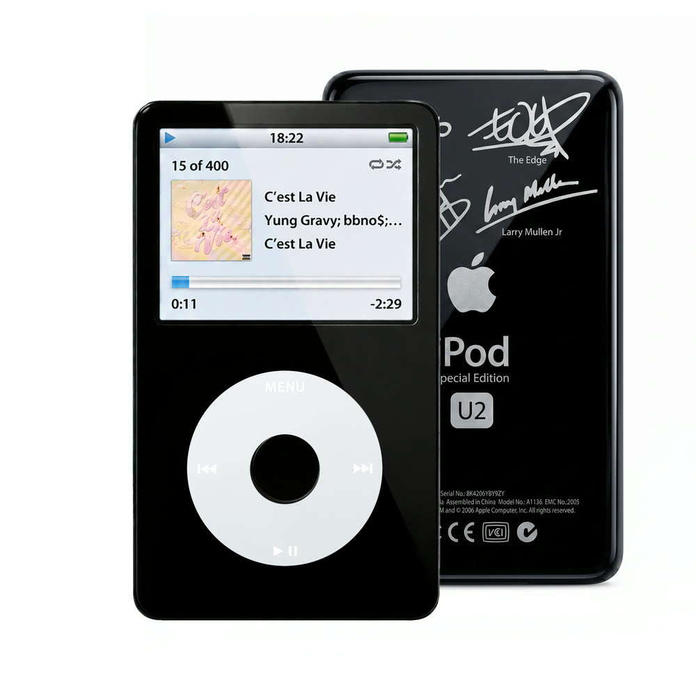 Black refurbished iPod Video 5.5 Gen with Gray click wheel and Black U2 back plate