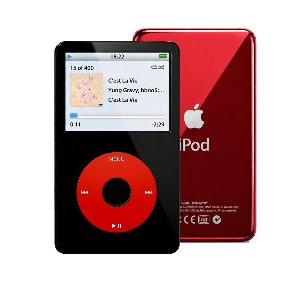 Black refurbished iPod Video 5.5 Gen with Red click wheel and Red back plate