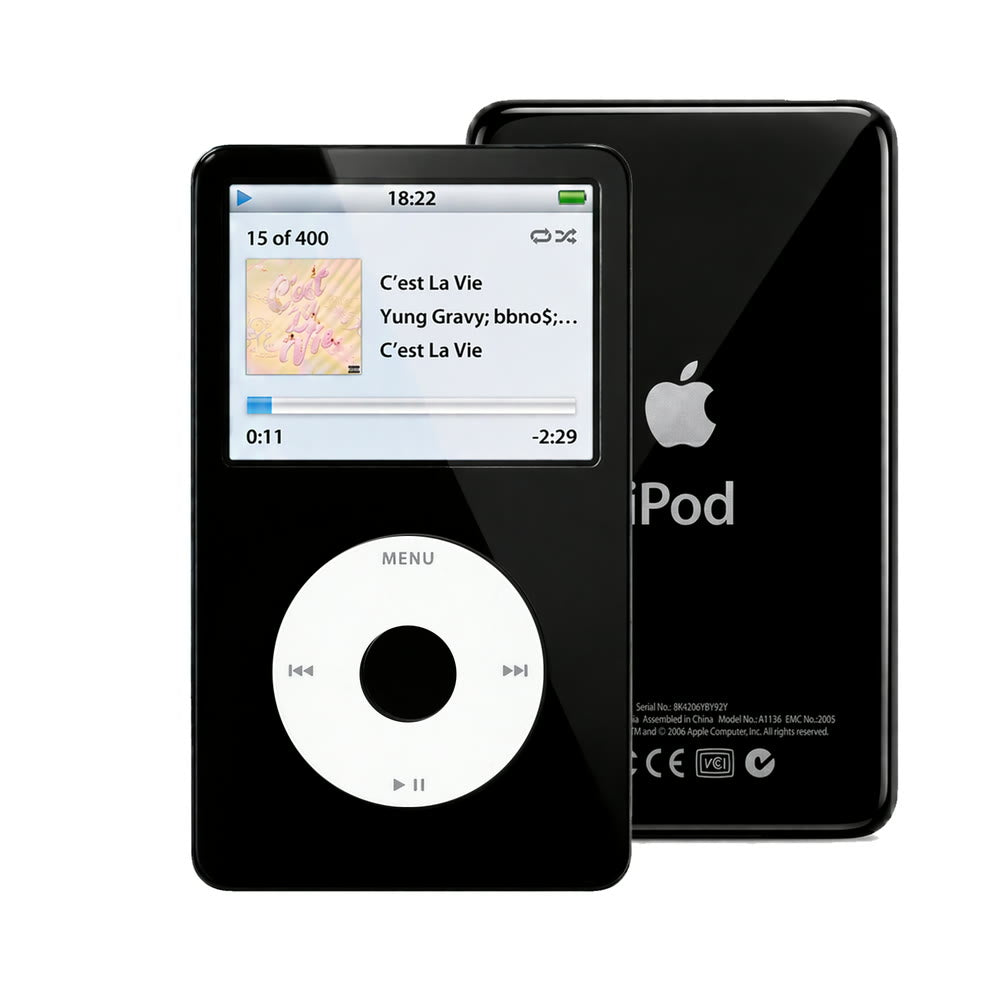Black refurbished iPod Video 5.5 Gen with White click wheel and Black back plate