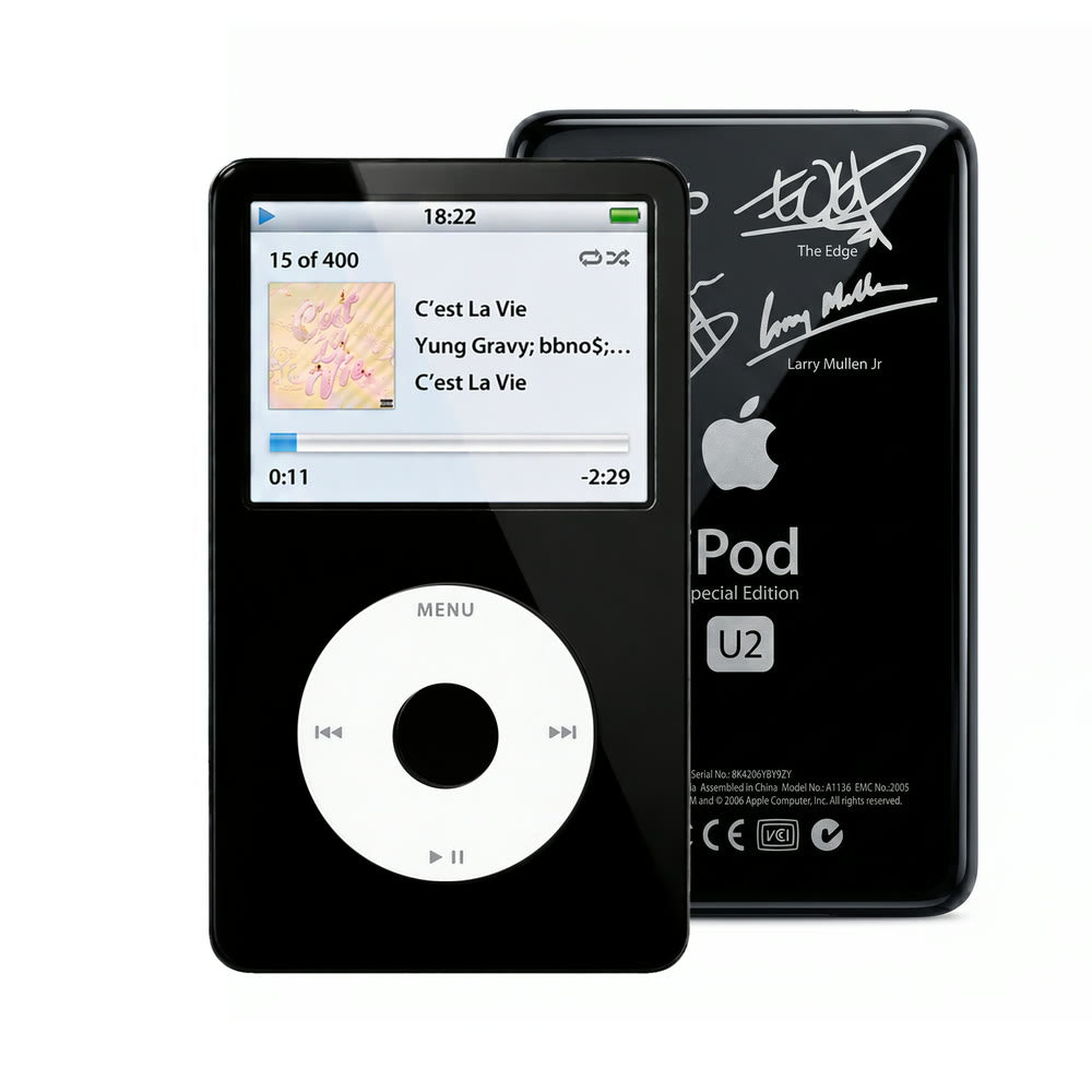 Black refurbished iPod Video 5.5 Gen with White click wheel and Black U2 back plate