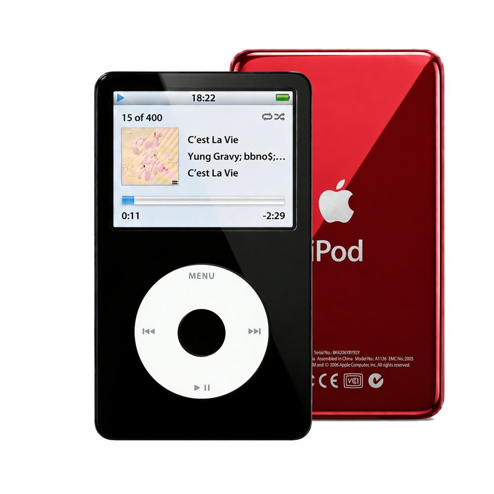 Black refurbished iPod Video 5.5 Gen with White click wheel and Red back plate