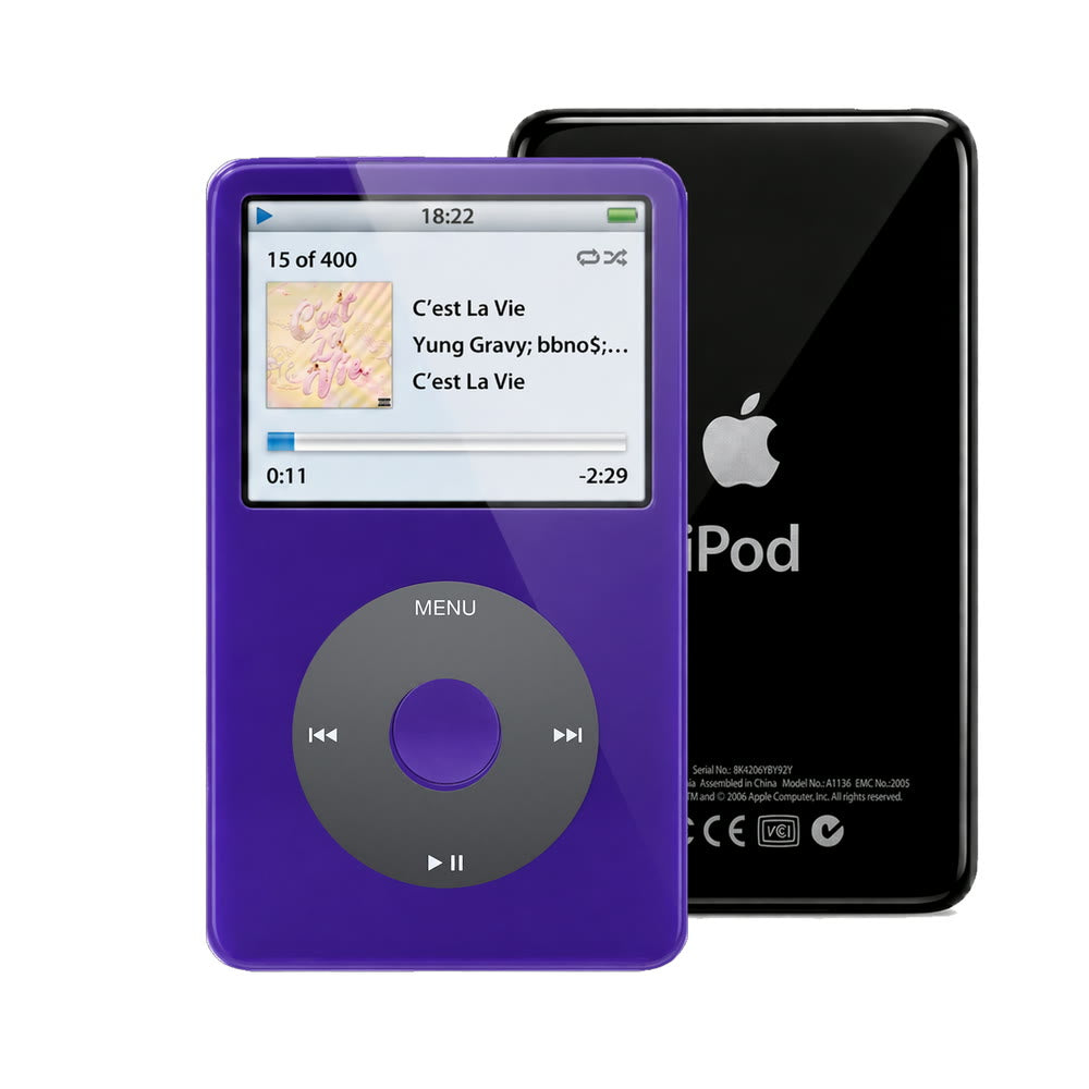 Purple refurbished iPod Video 5.5 Gen with Black click wheel and Black back plate