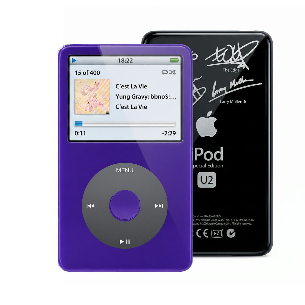 Purple refurbished iPod Video 5.5 Gen with Black click wheel and Black U2 back plate