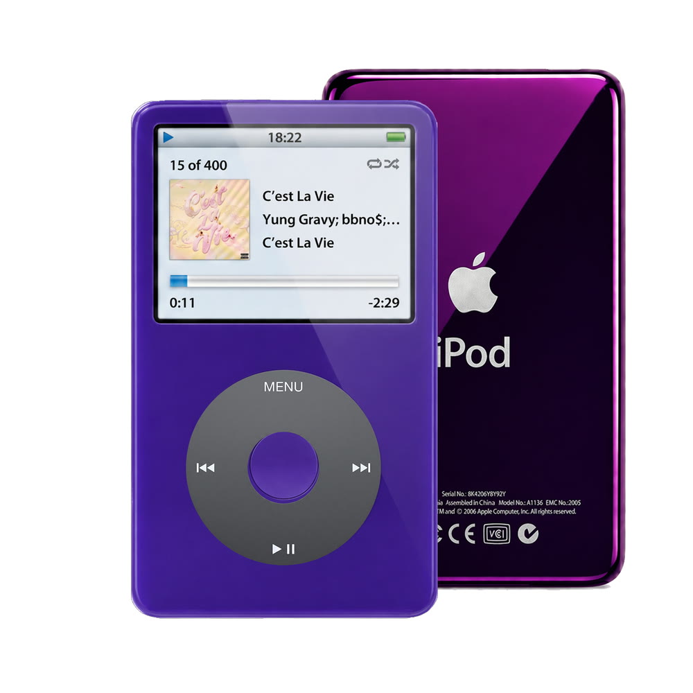 Purple refurbished iPod Video 5.5 Gen with Black click wheel and Purple back plate
