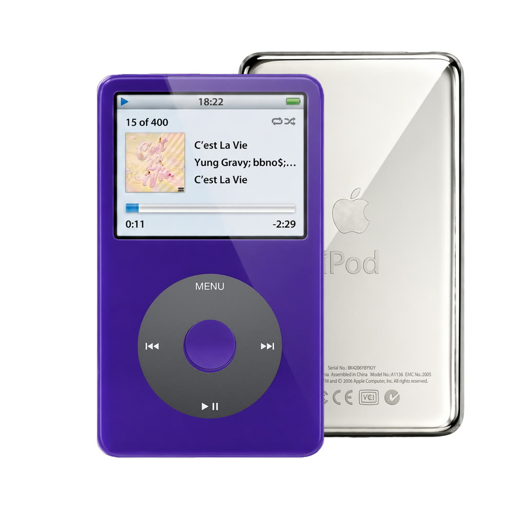 Purple refurbished iPod Video 5.5 Gen with Black click wheel and Silver back plate