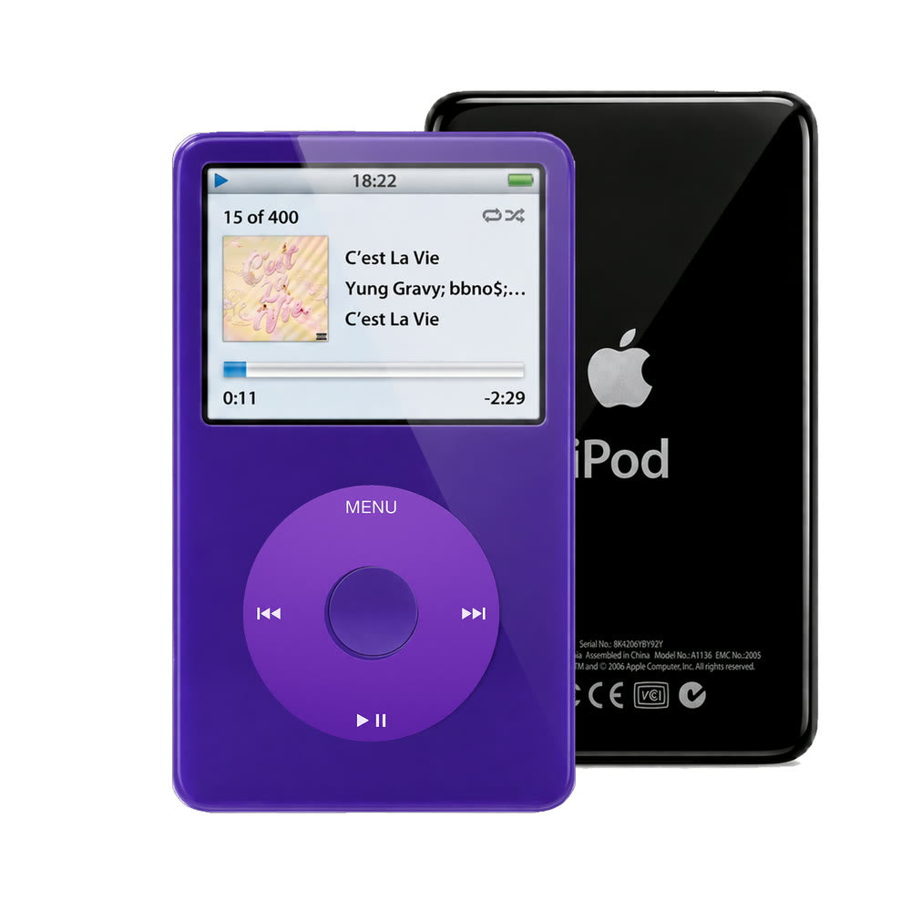 Purple refurbished iPod Video 5.5 Gen with Purple click wheel and Black back plate