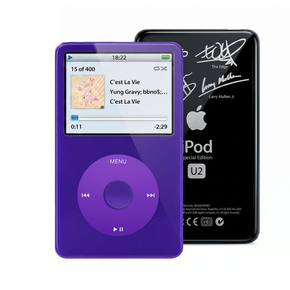 Purple refurbished iPod Video 5.5 Gen with Purple click wheel and Black U2 back plate