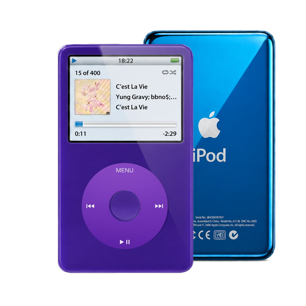 Purple refurbished iPod Video 5.5 Gen with Purple click wheel and Blue back plate