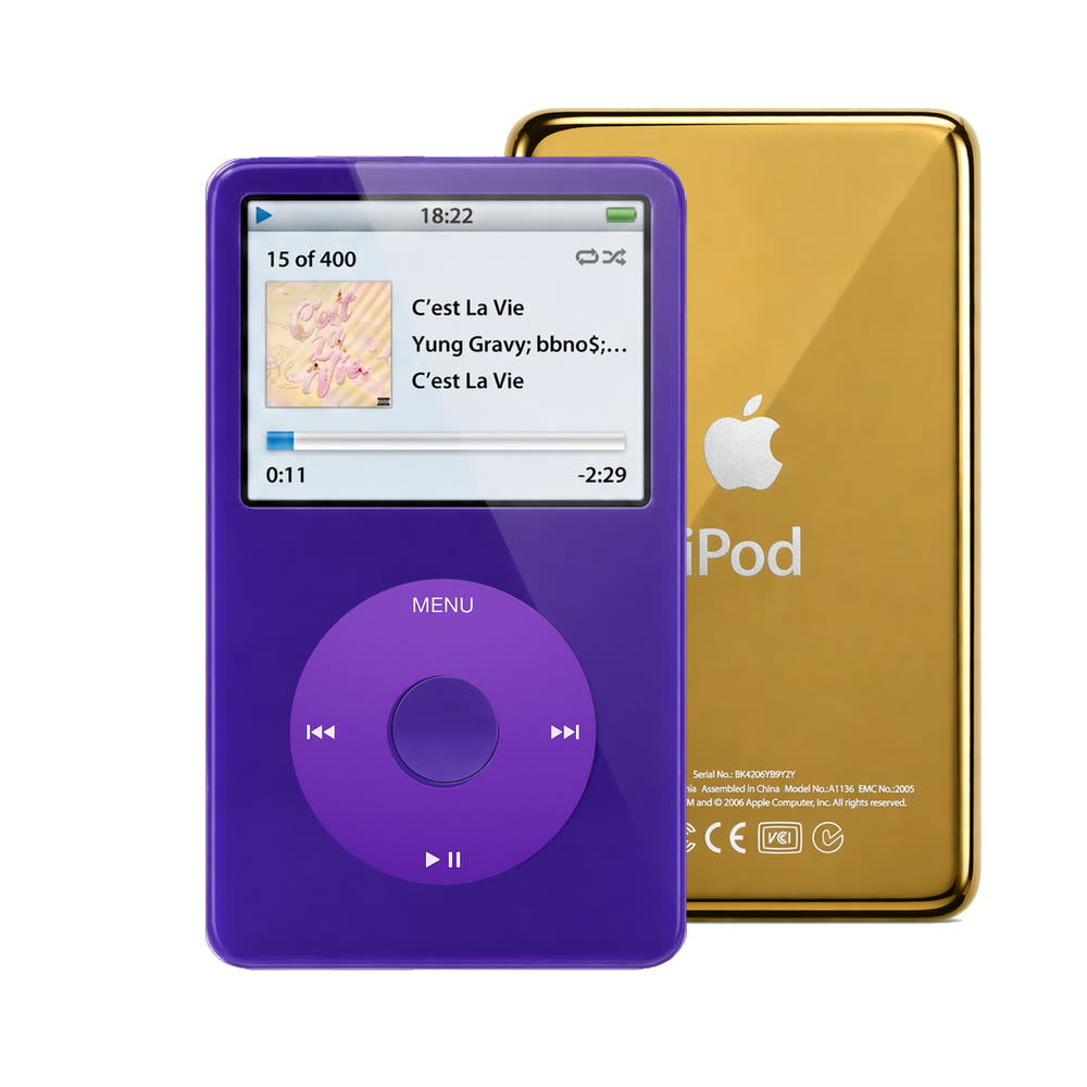 Purple refurbished iPod Video 5.5 Gen with Purple click wheel and Gold back plate