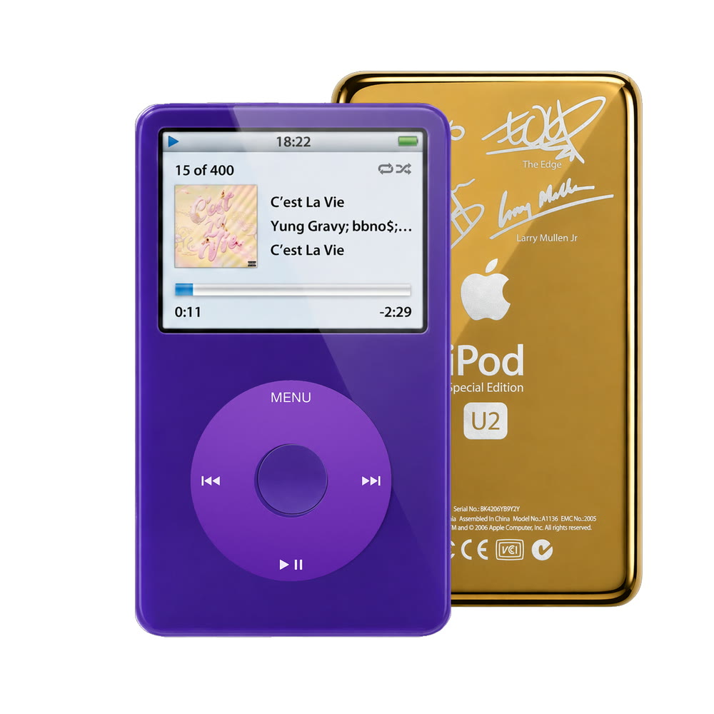 Purple refurbished iPod Video 5.5 Gen with Purple click wheel and Gold U2 back plate