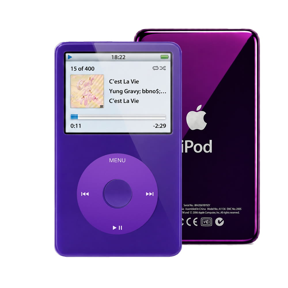 Purple refurbished iPod Video 5.5 Gen with Purple click wheel and Purple back plate