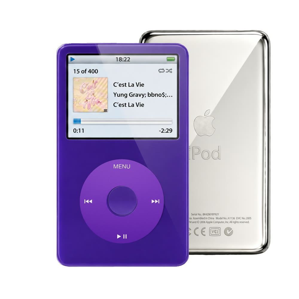 Purple refurbished iPod Video 5.5 Gen with Purple click wheel and Silver back plate