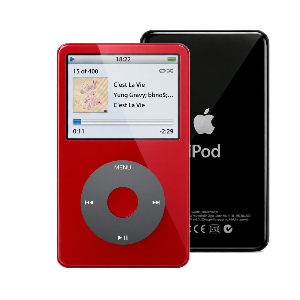 Red refurbished iPod Video 5.5 Gen with Black click wheel and Black back plate
