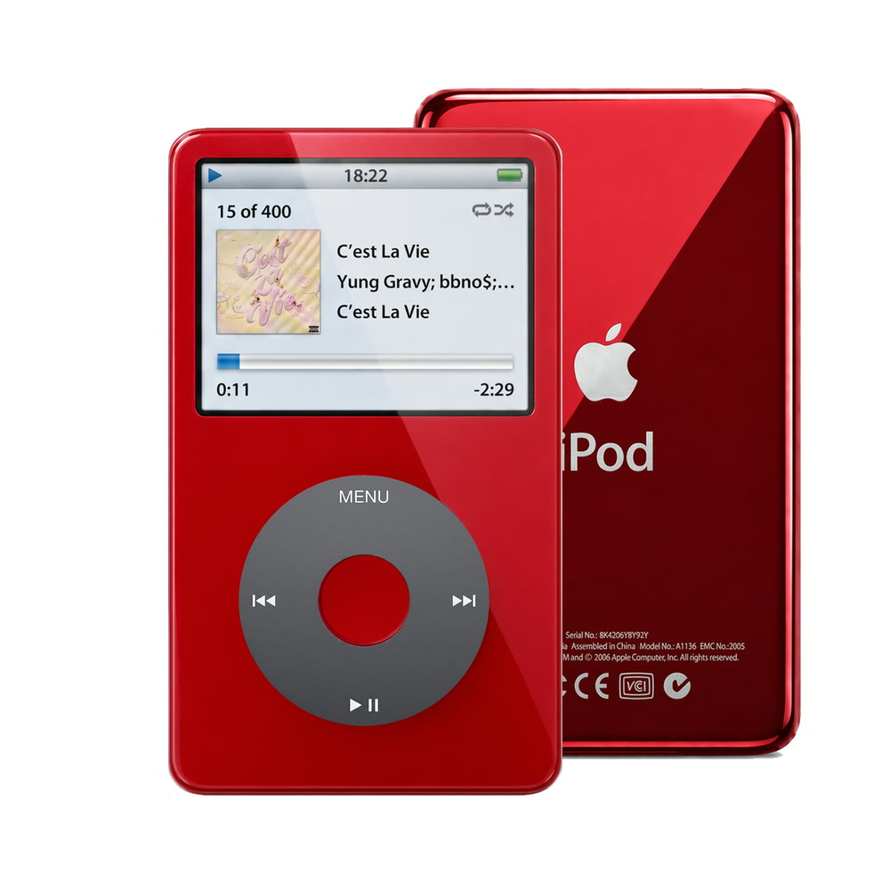 Red refurbished iPod Video 5.5 Gen with Black click wheel and Red back plate