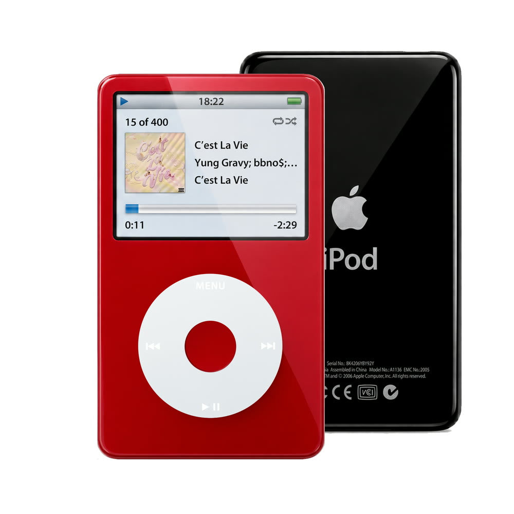 Red refurbished iPod Video 5.5 Gen with Gray click wheel and Black back plate
