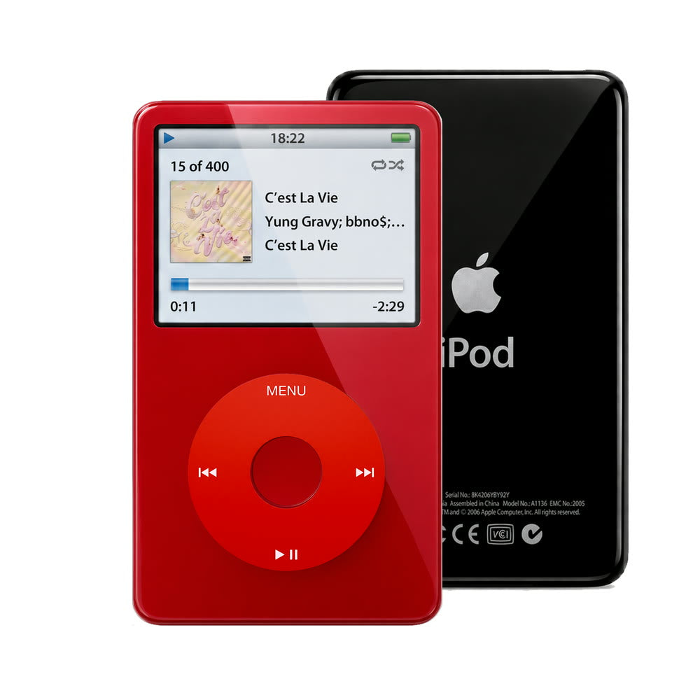 Red refurbished iPod Video 5.5 Gen with Red click wheel and Black back plate