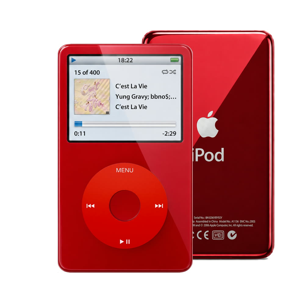 Red refurbished iPod Video 5.5 Gen with Red click wheel and Red back plate