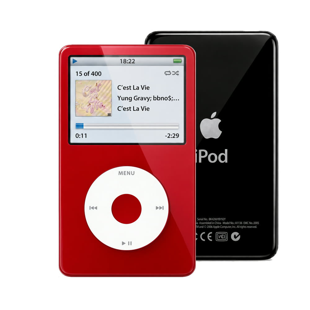Red refurbished iPod Video 5.5 Gen with White click wheel and Black back plate
