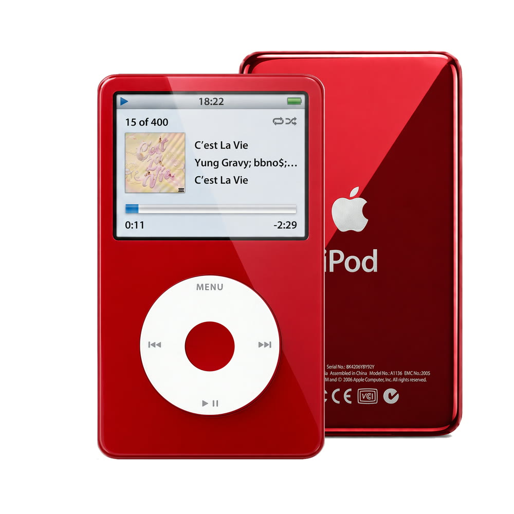 Red refurbished iPod Video 5.5 Gen with White click wheel and Red back plate
