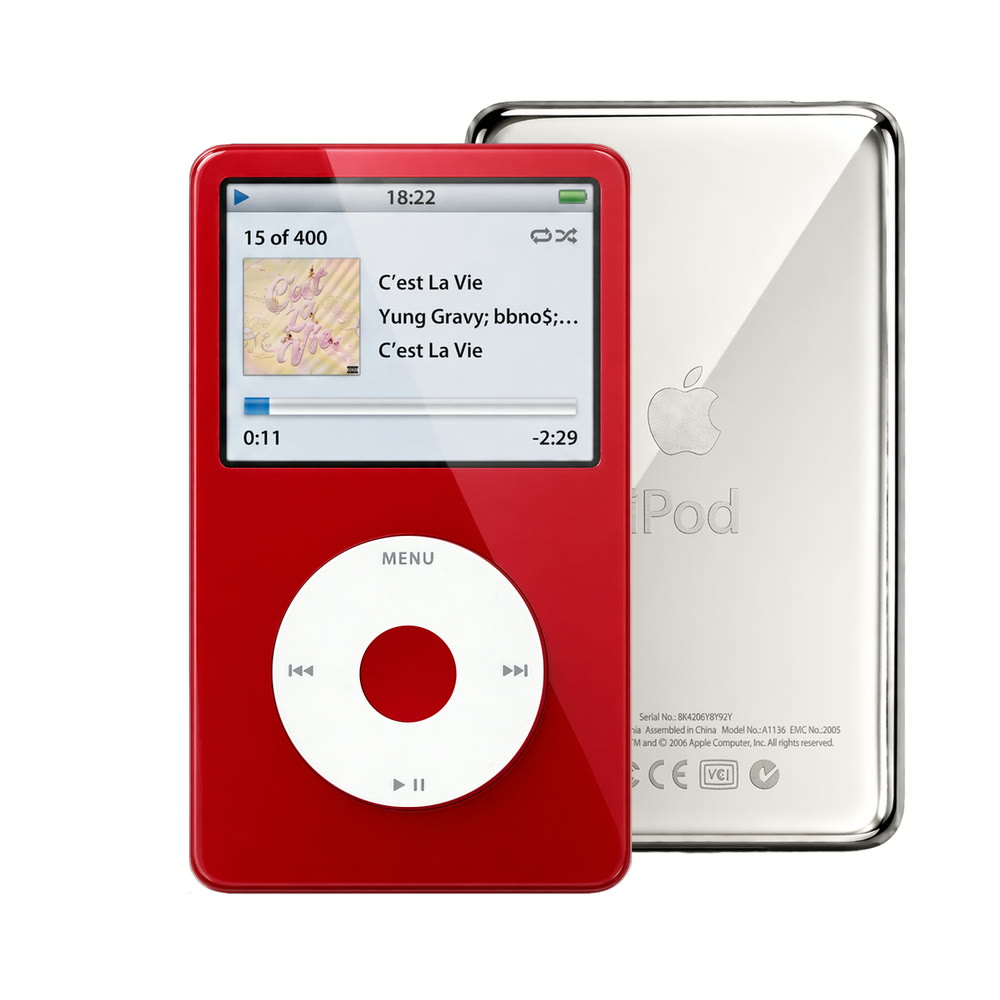Red refurbished iPod Video 5.5 Gen with White click wheel and Silver back plate