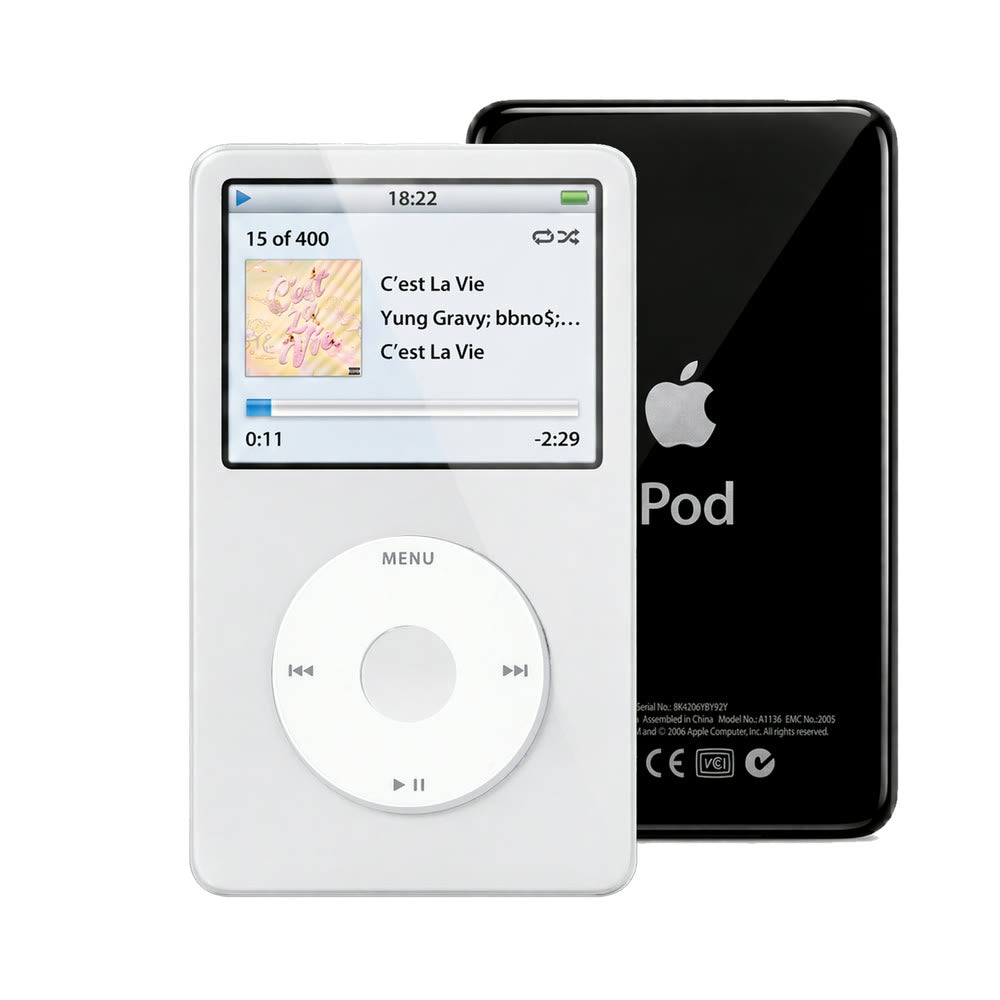 White refurbished iPod Video 5.5 Gen with White click wheel and Black back plate