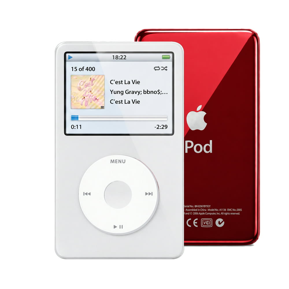 White refurbished iPod Video 5.5 Gen with White click wheel and Red back plate
