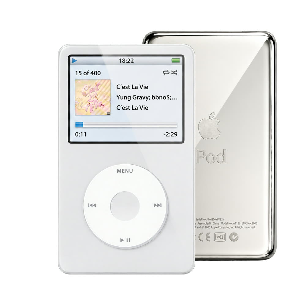 White refurbished iPod Video 5.5 Gen with White click wheel and Silver back plate
