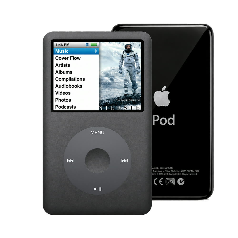 Dark Gray refurbished iPod Classic 7th Gen with Black click wheel and Black back plate