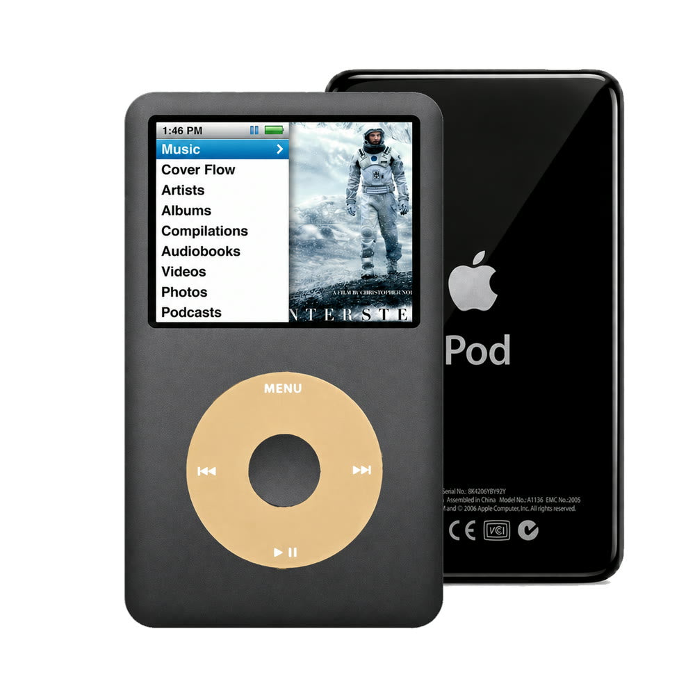 Dark Gray refurbished iPod Classic 7th Gen with Gold click wheel and Black back plate