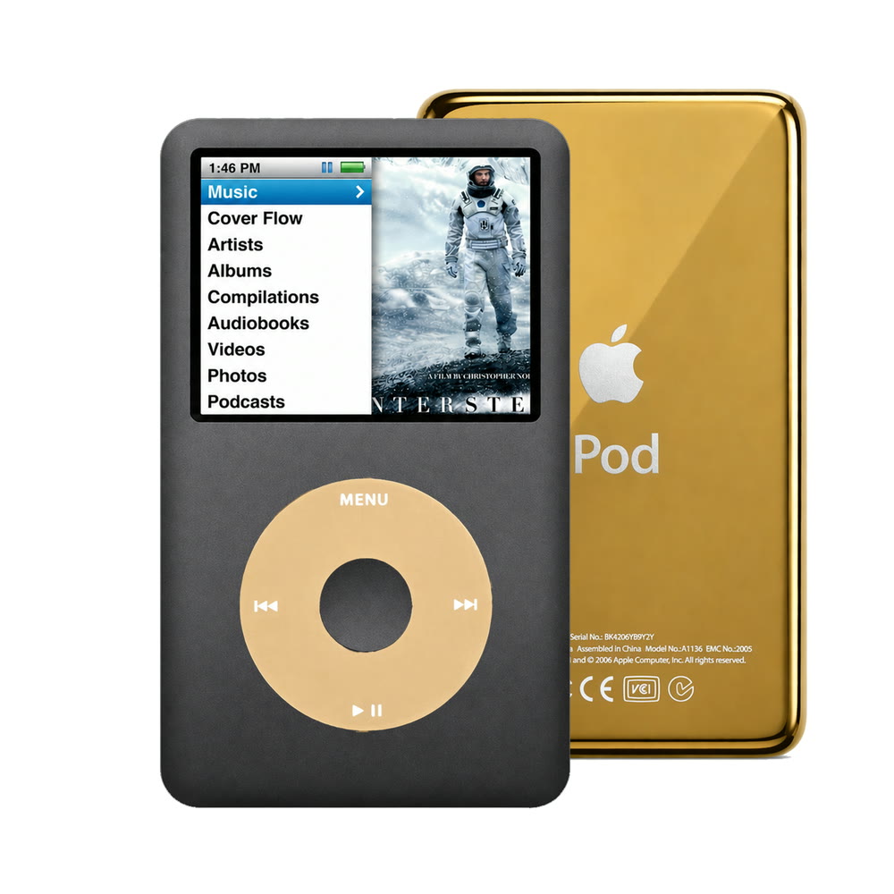 Dark Gray refurbished iPod Classic 7th Gen with Gold click wheel and Gold back plate