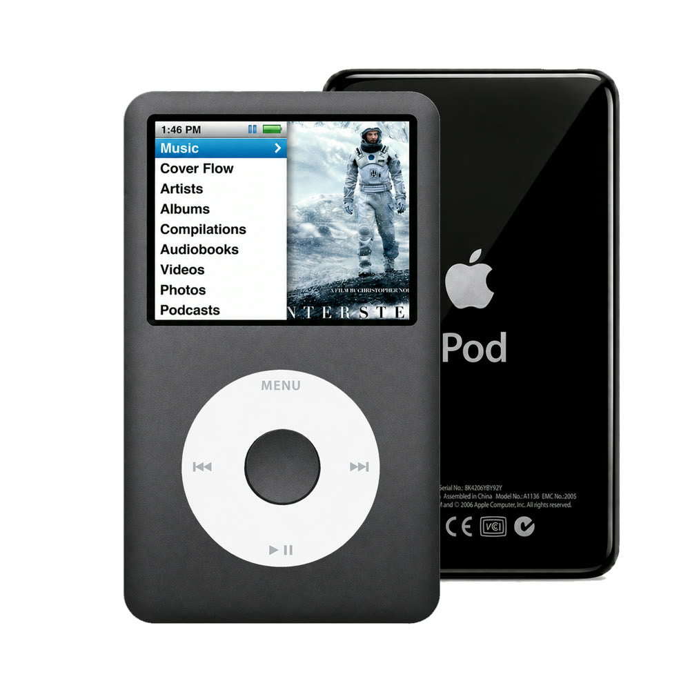 Dark Gray refurbished iPod Classic 7th Gen with White click wheel and Black back plate