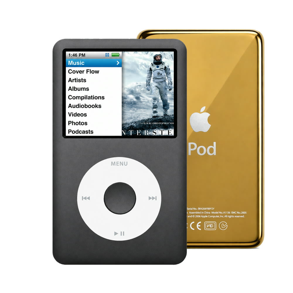 Dark Gray refurbished iPod Classic 7th Gen with White click wheel and Gold back plate