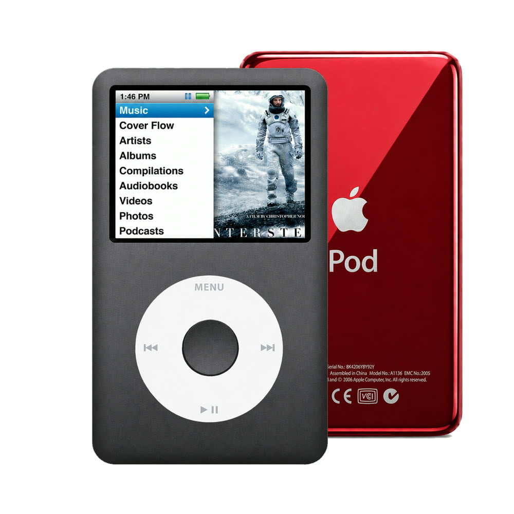 Dark Gray refurbished iPod Classic 7th Gen with White click wheel and Red back plate