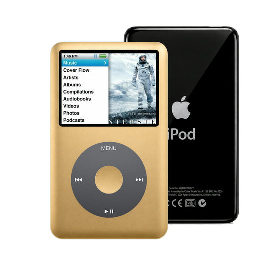 Gold refurbished iPod Classic 7th Gen with Black click wheel and Black back plate