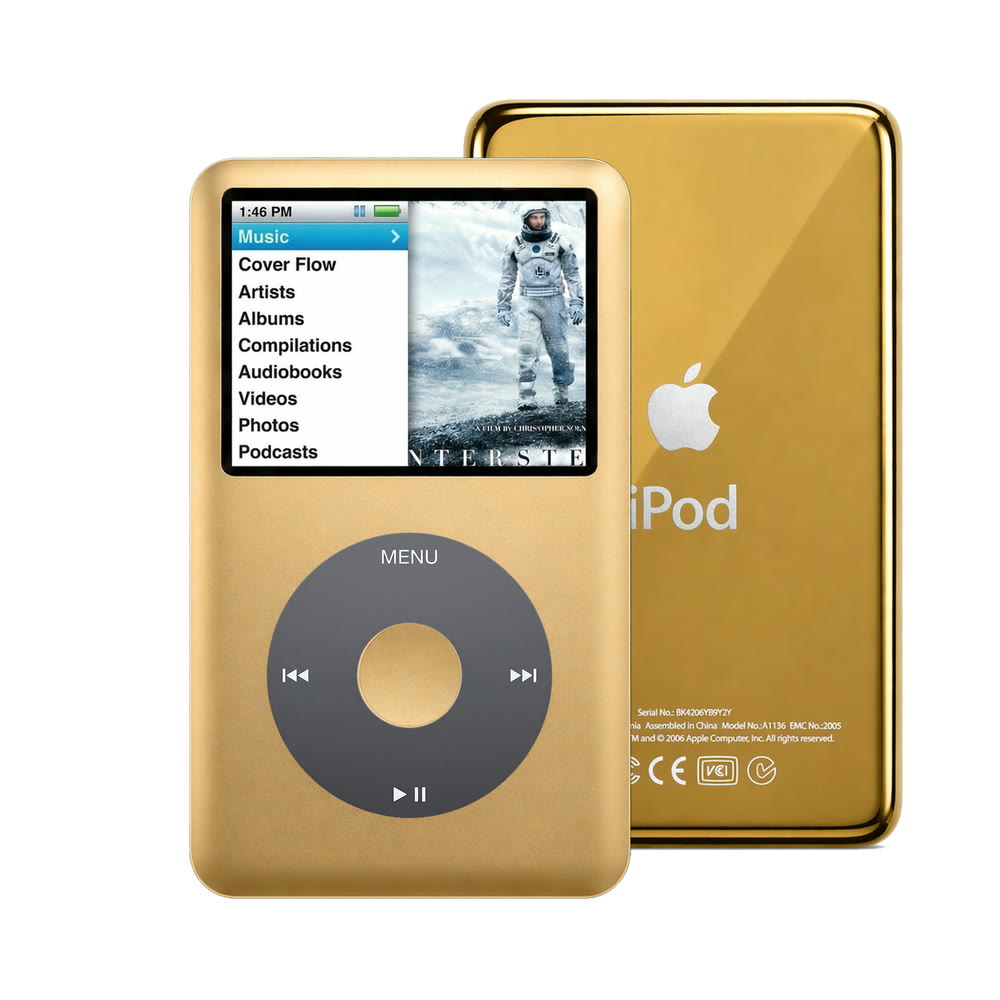 Gold refurbished iPod Classic 7th Gen with Black click wheel and Gold back plate