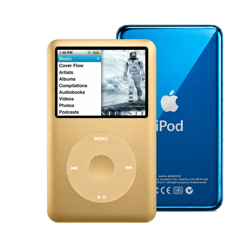 Gold refurbished iPod Classic 7th Gen with Gold click wheel and Blue back plate