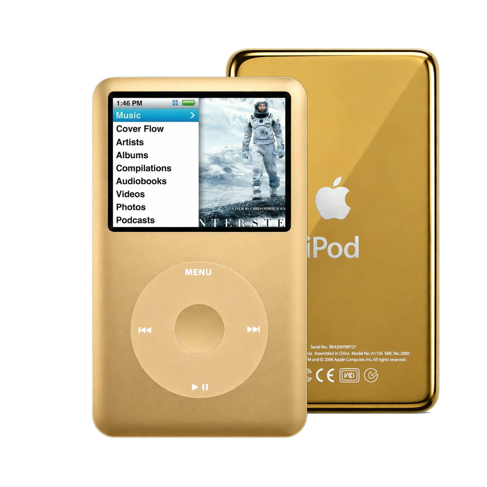 Gold refurbished iPod Classic 7th Gen with Gold click wheel and Gold back plate