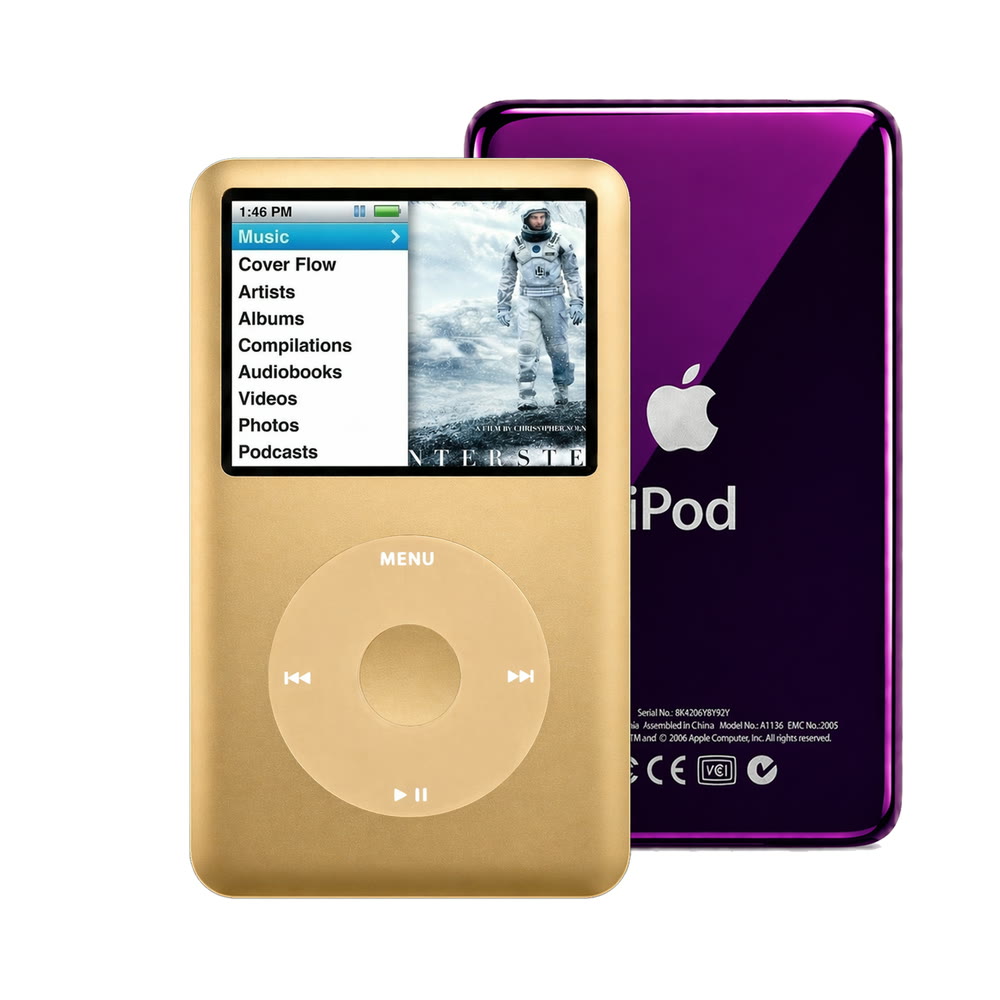 Gold refurbished iPod Classic 7th Gen with Gold click wheel and Purple back plate
