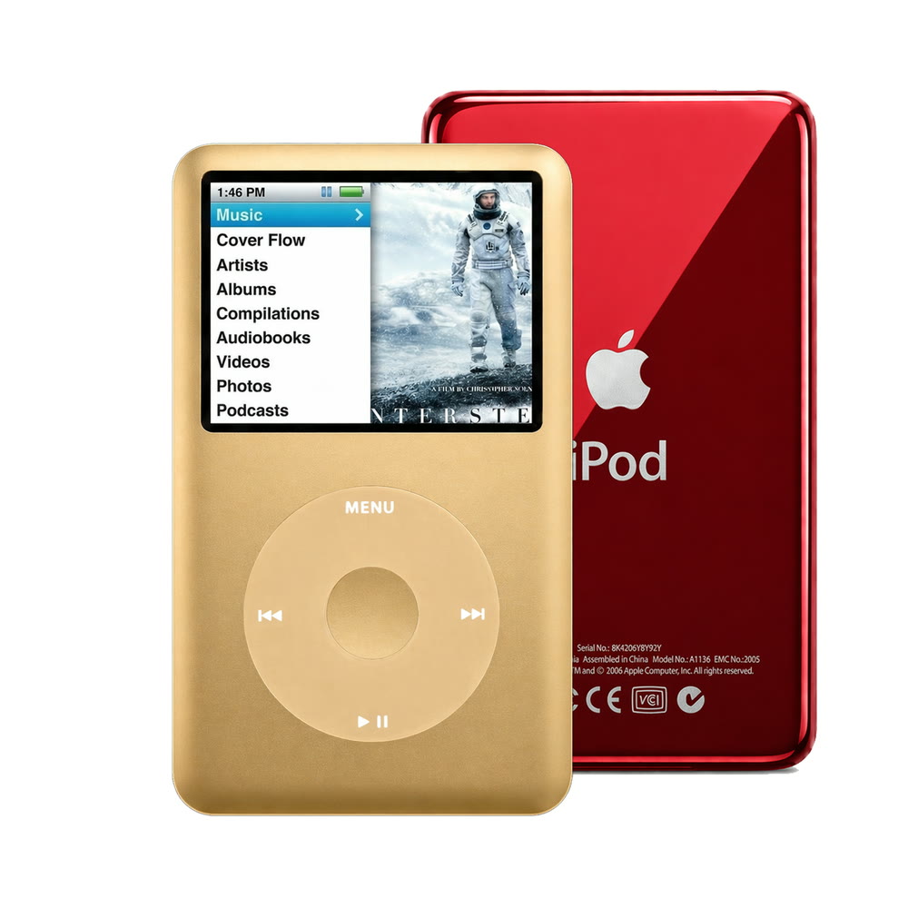 Gold refurbished iPod Classic 7th Gen with Gold click wheel and Red back plate