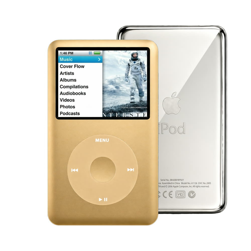 Gold refurbished iPod Classic 7th Gen with Gold click wheel and Silver back plate
