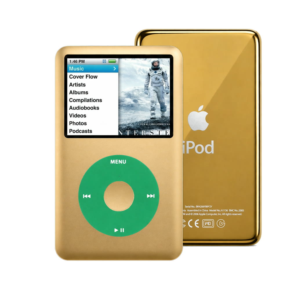 Gold refurbished iPod Classic 7th Gen with Green click wheel and Gold back plate